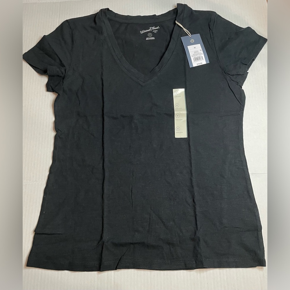 Women’s Universal Threads Goods Co. V Neck T-shirt Black Short Sleeve #3